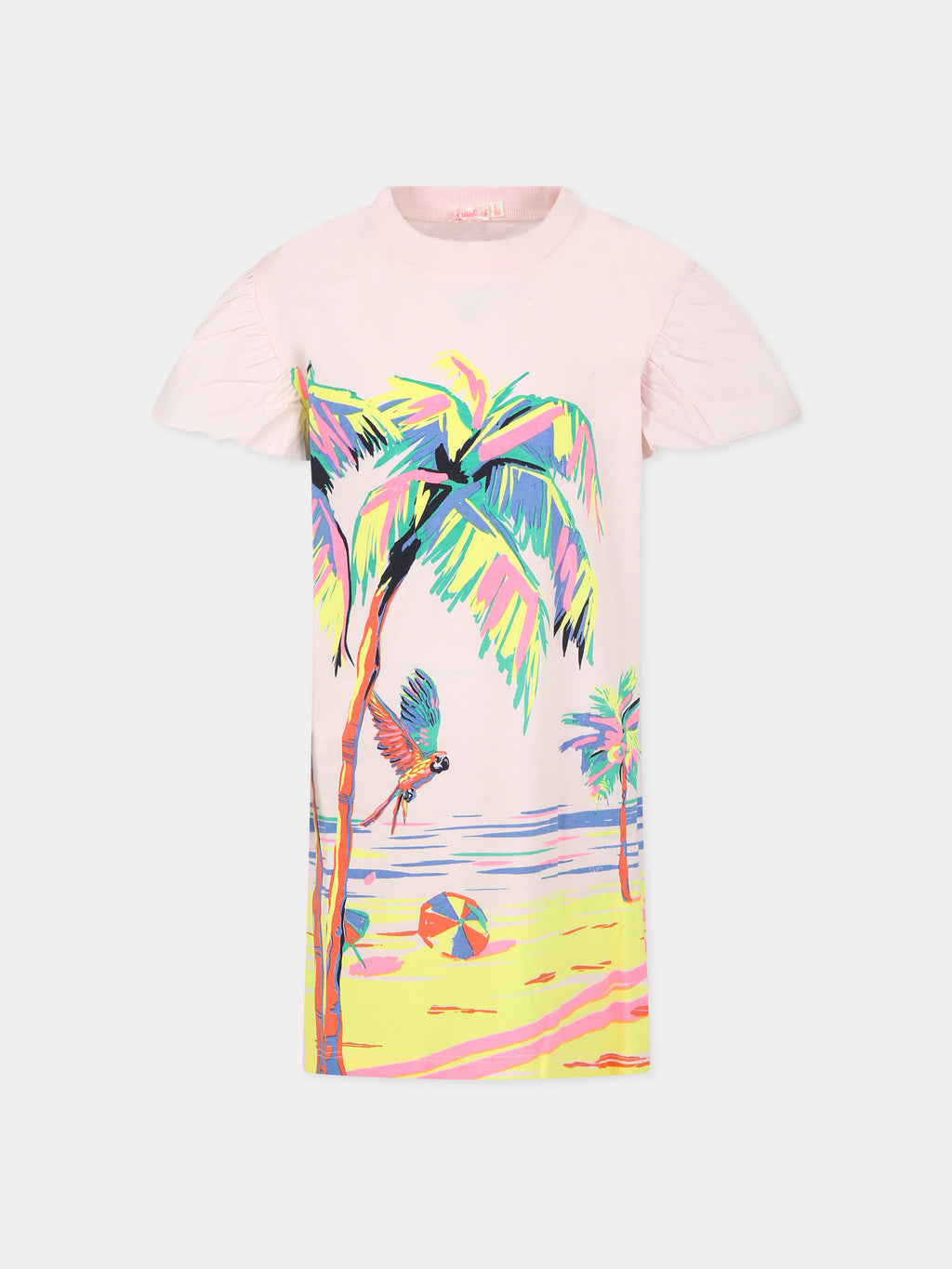 Pink dress for girl with palm trees print